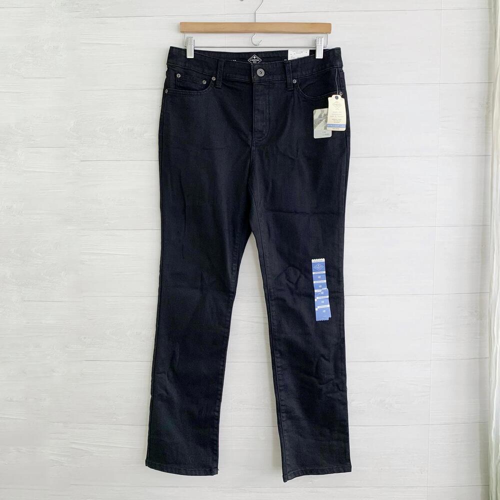 NWT St. John’s Bay Black Secretly Slender Mid-rise Straight leg jeans, 12 Petite